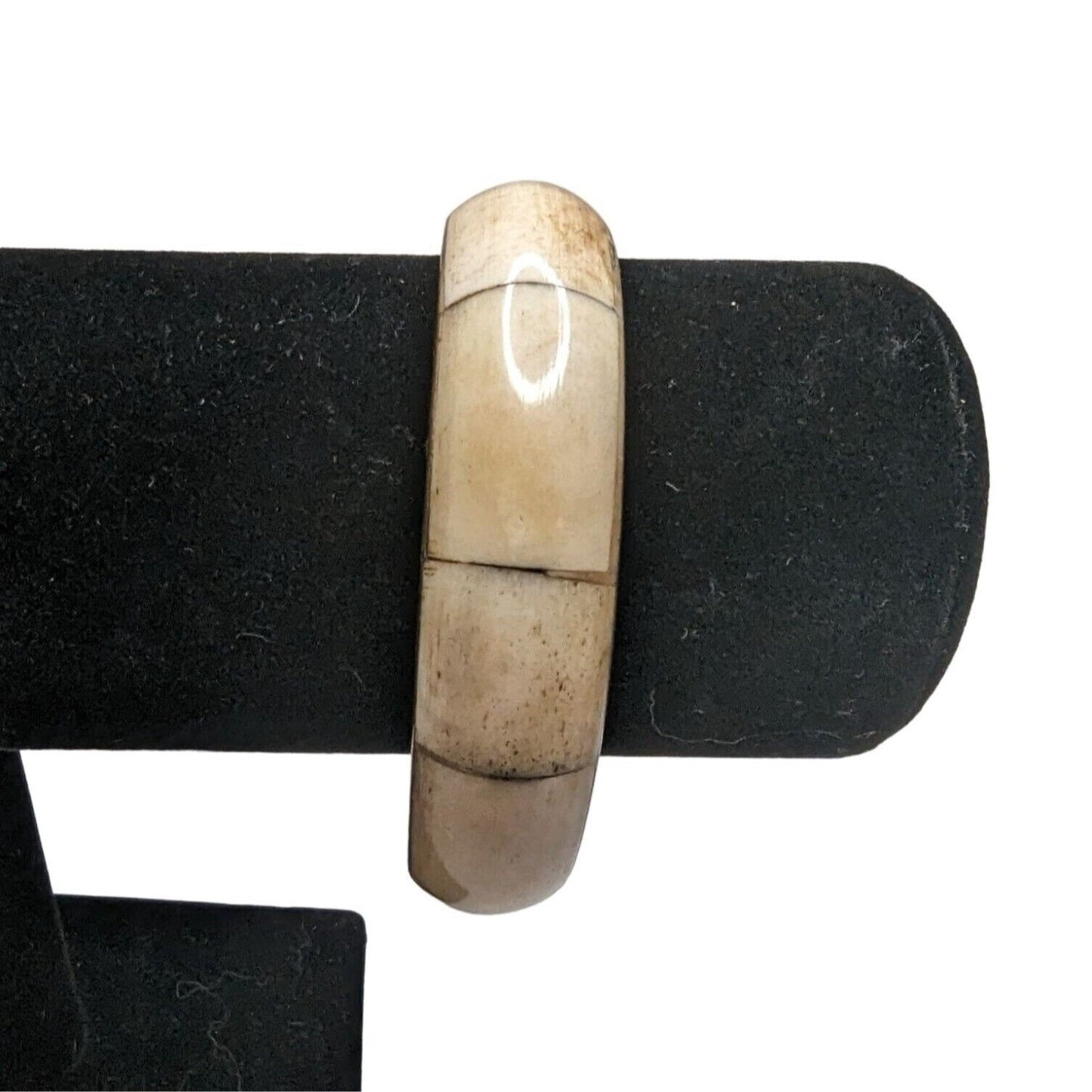 Vintage Brass and Mother of Pearl Rounded Bangle Bracelet Ivory 1960s