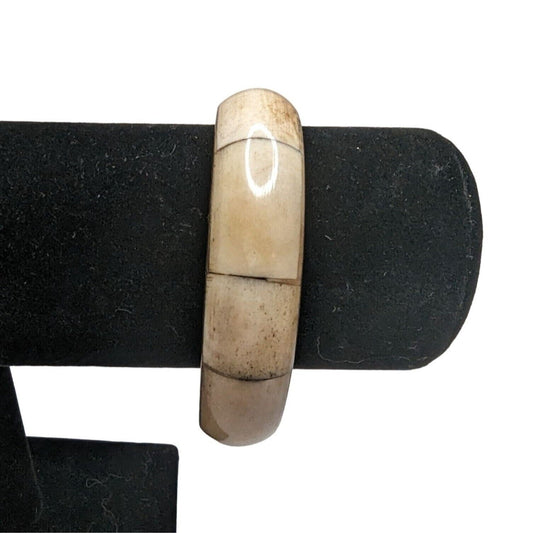 Vintage Brass and Mother of Pearl Rounded Bangle Bracelet Ivory 1960s