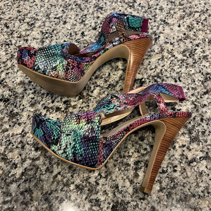Eva & Zoe Womens Sz 10 Platform Heels Gilmore Faux Snake Print Colorful