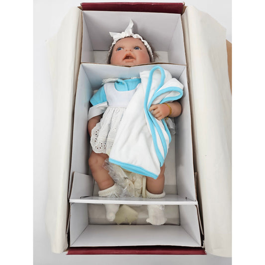 Berenguer Bluebelle Reborn Baby Doll Soft Vinyl Brown Hair Blue Eyes 18"