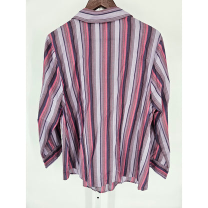 White Stag Womens Sz 1X Long Sleeve Button Up Top Purple Pink Striped