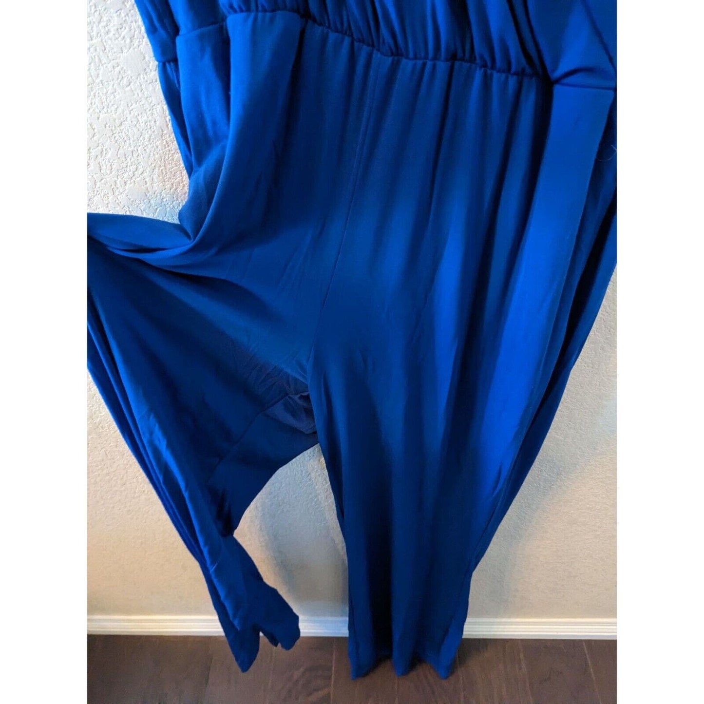 Calessa Womens Sz L Solid Blue Jumpsuit Sleeveless Wrap Style NEW