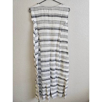 Klamotte Korea Womens Sz M Maxi Length Haute Lagenlook Dress Gray White Striped