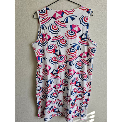 Lands End Womens Sz L Knee Length Sleeveless Shirt Dress Umbrella Print Cotton
