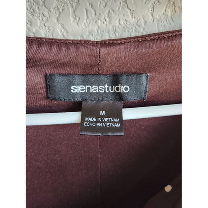 Siena Studio Womens Sz M Midi Dress Brown and White Polka Dot Scoop Neck