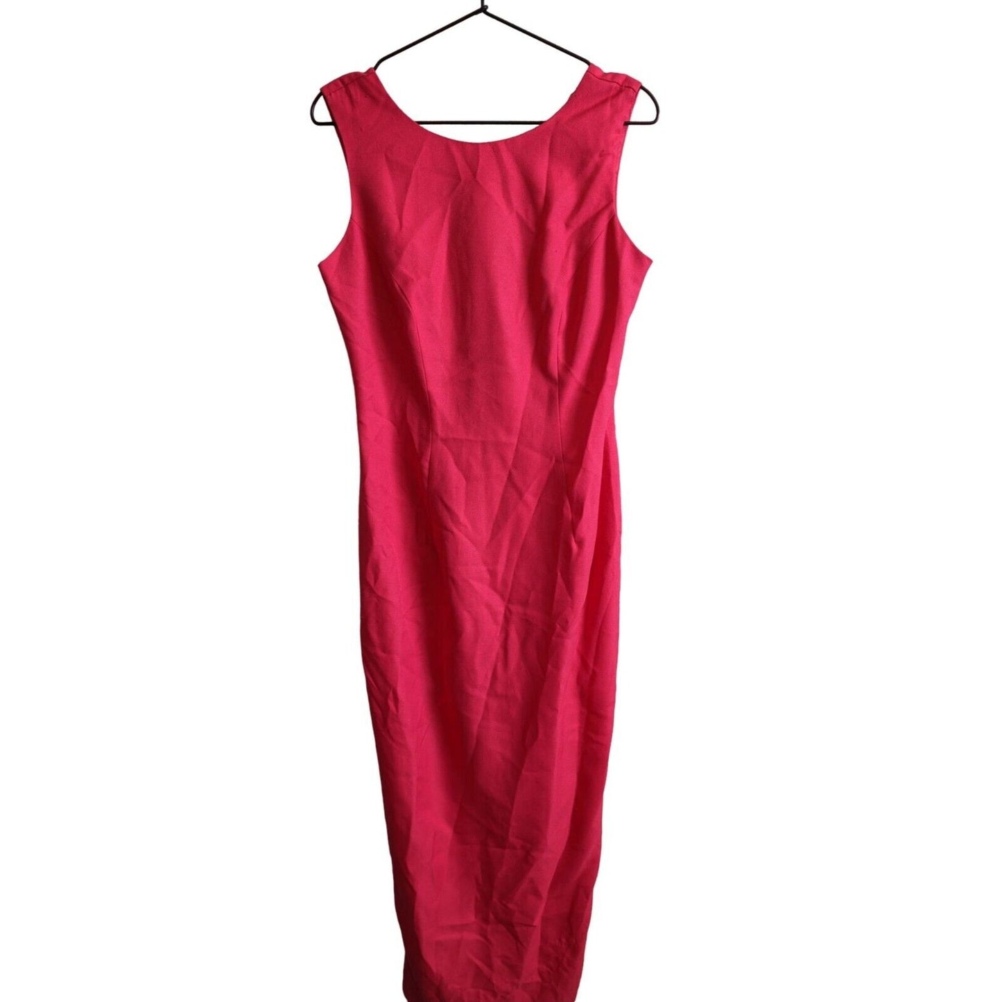 Vintage 1980s Womens Sz L Formal Prom Dress Bright Pink Low Back Maxi