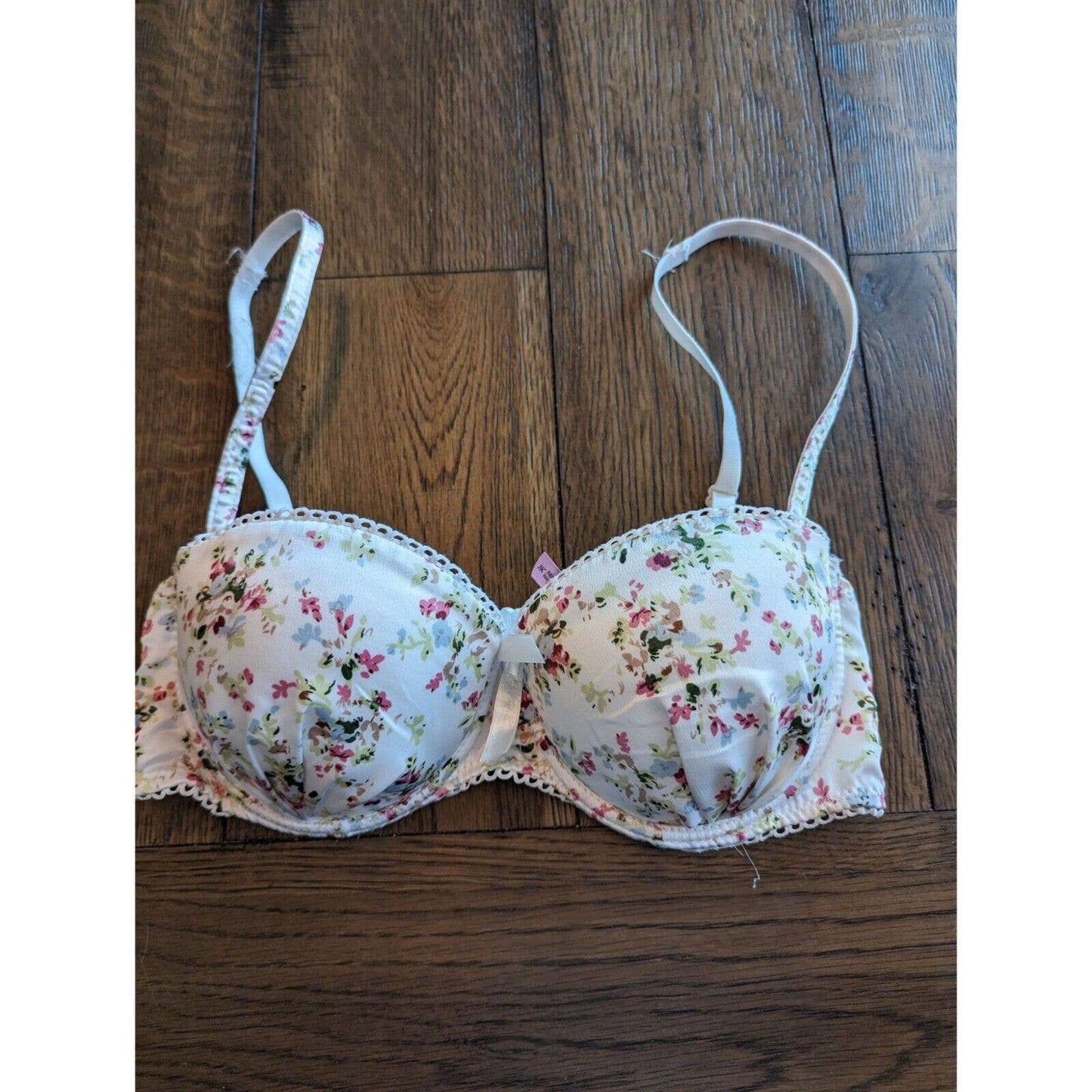 Vintage Y2K Native Intimates Womens Sz 36C Padded Push Up Bra White Floral