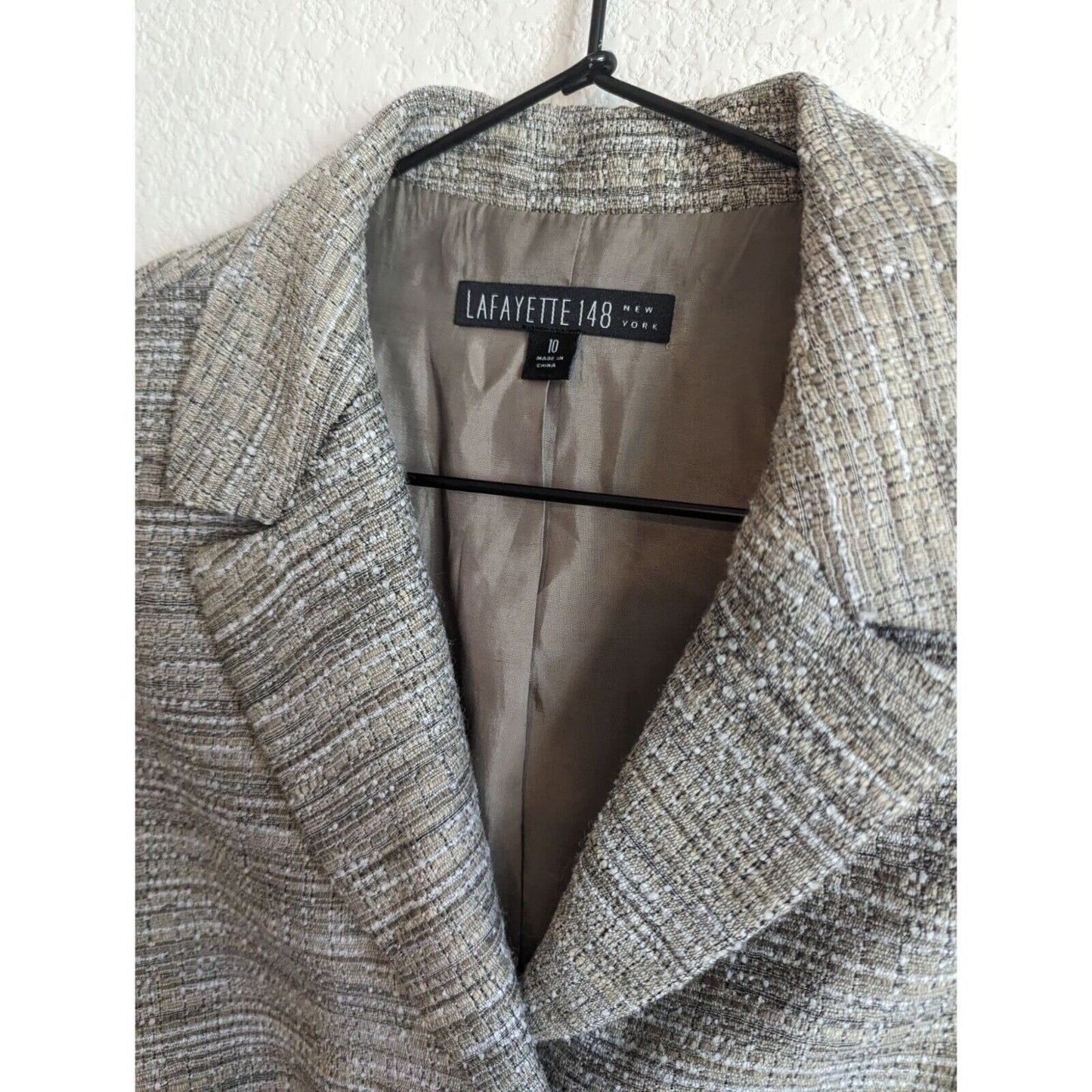 Lafayette 148 Womens Sz 3 Suit Jacket Blazer Taupe Gray Tweed 3 Button