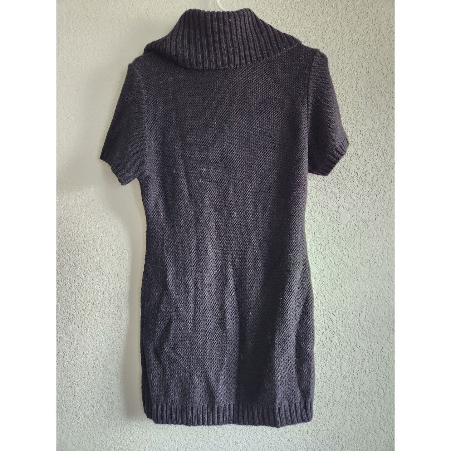 Mine Womens Sz L Cowl Neck Sweater Dress Short Sleeve Cable Knit Black