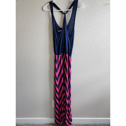 Tresics Womens Sz S Racerback Maxi Dress Blue Pink Chevron