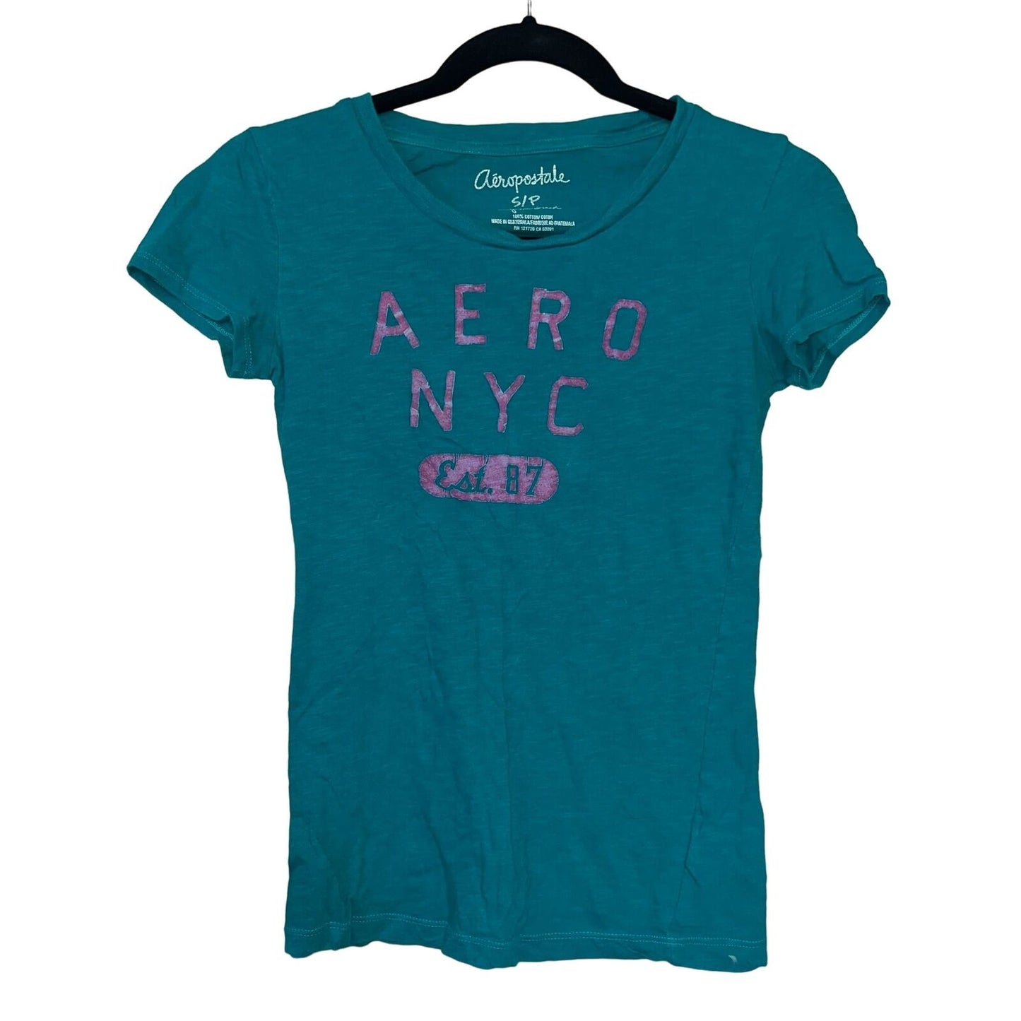 Aeropostale Womens Sz S Short Sleeve T Shirt NYC Graphic Cotton Blue