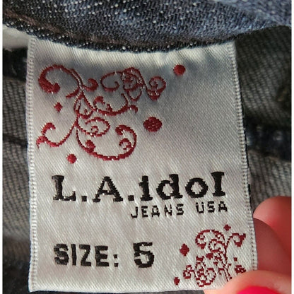 Vintage Y2K LA Idol Juniors Sz 5 Straight Leg Embellished Jeans Thick Stitch