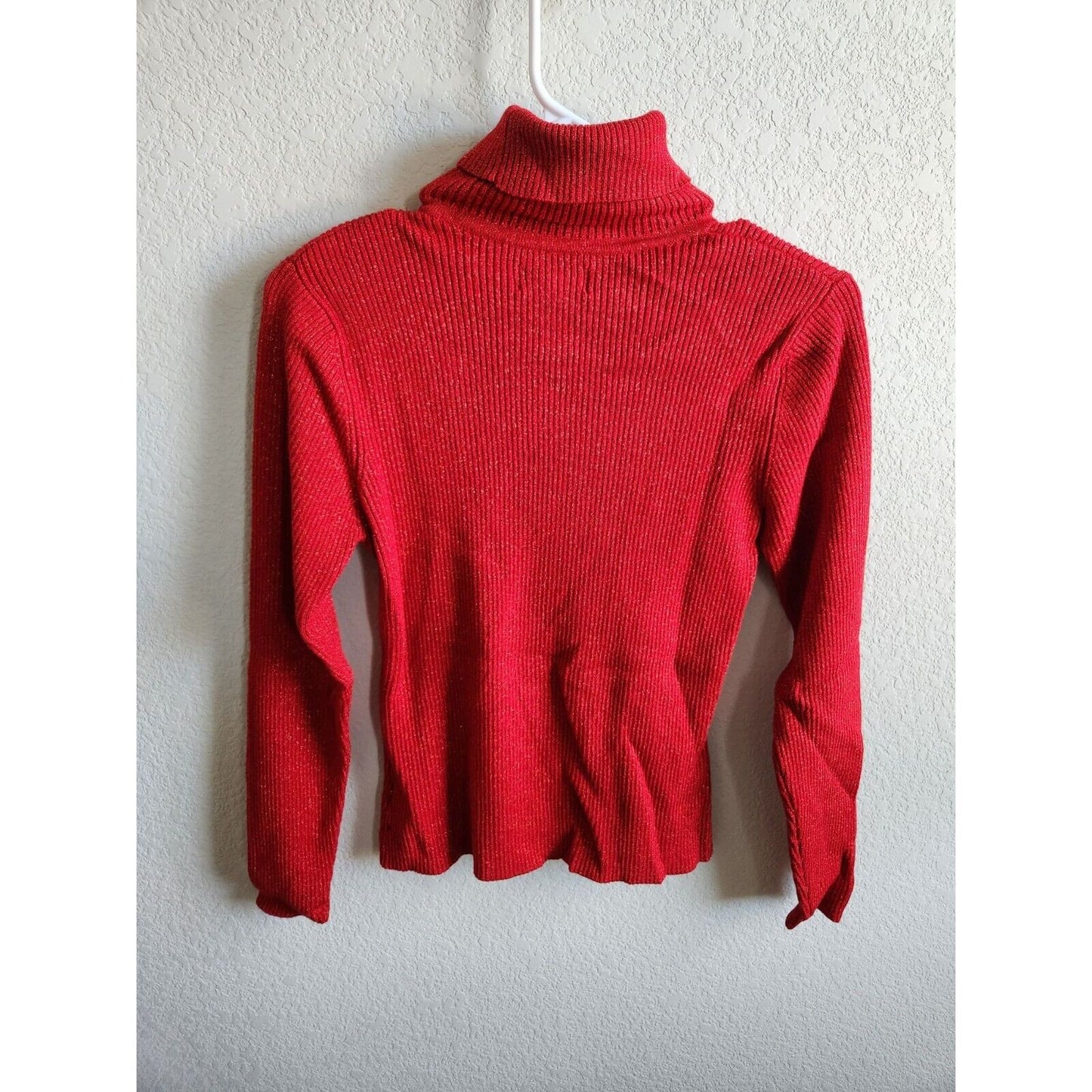 Vintage Worthington Womens Sz M Red Turtleneck Sweater Metallic Weave Ribbed