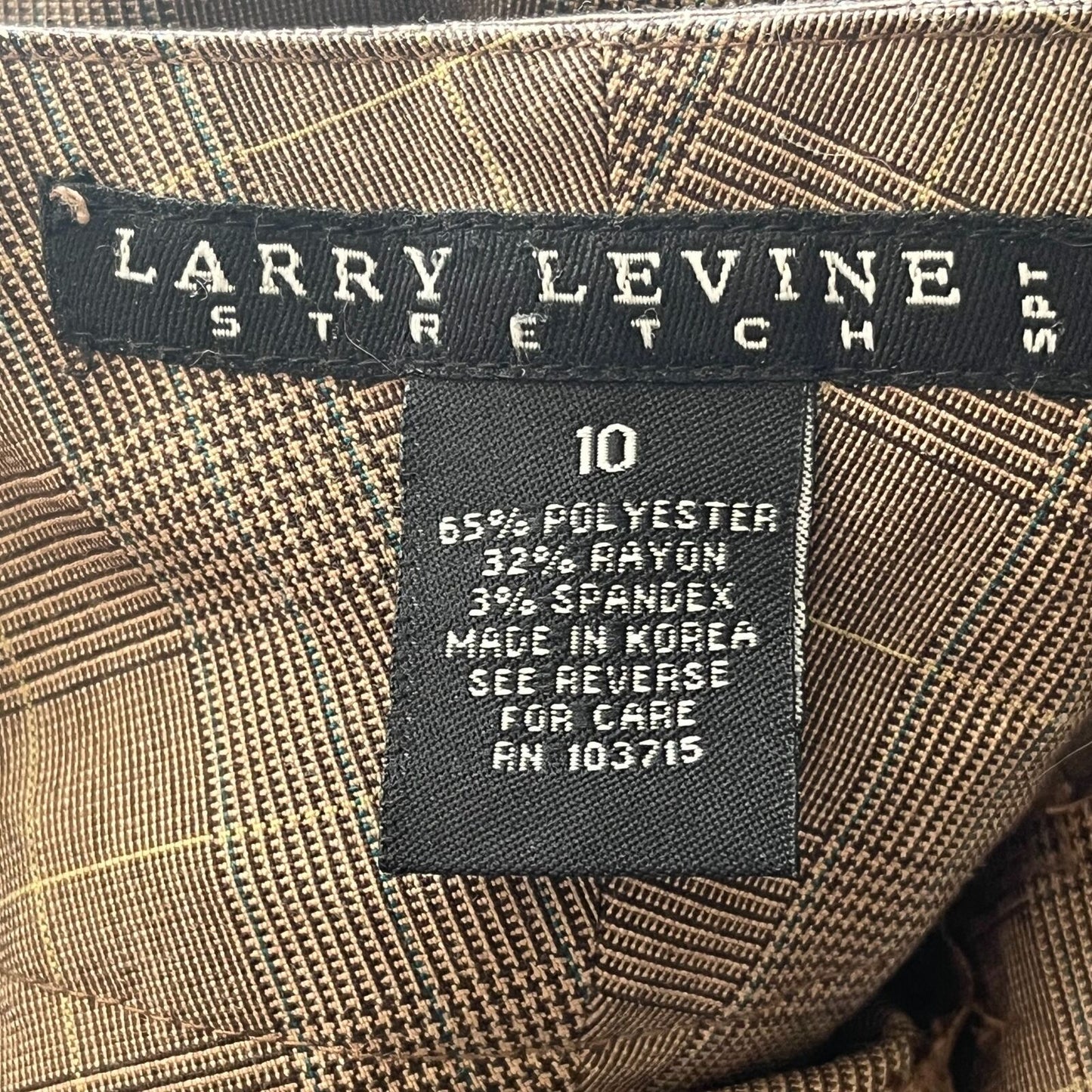 Larry Levine Womens Sz 10 Dress Pants Brown Taupe Plaid w/ Belt