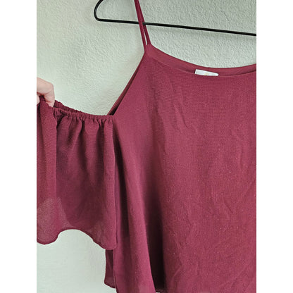 C Womens Sz L Cold Shoulder Dark Burgundy Blouse