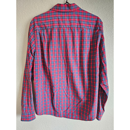 American Eagle Mens Sz M Long Sleeve Button Up Shirt Plaid Red Blue