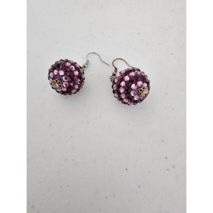 Vintage Y2K Dangle Earrings Purple Rhinestone Disco Ball