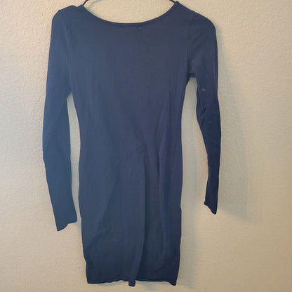 Socialite Womens Sz S Long Sleeve Shirt Dress Solid Dark Blue Above Knee