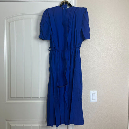 Vintage 1980s SL Fashions Womens Sz 12 Midi Dress Blue White Career