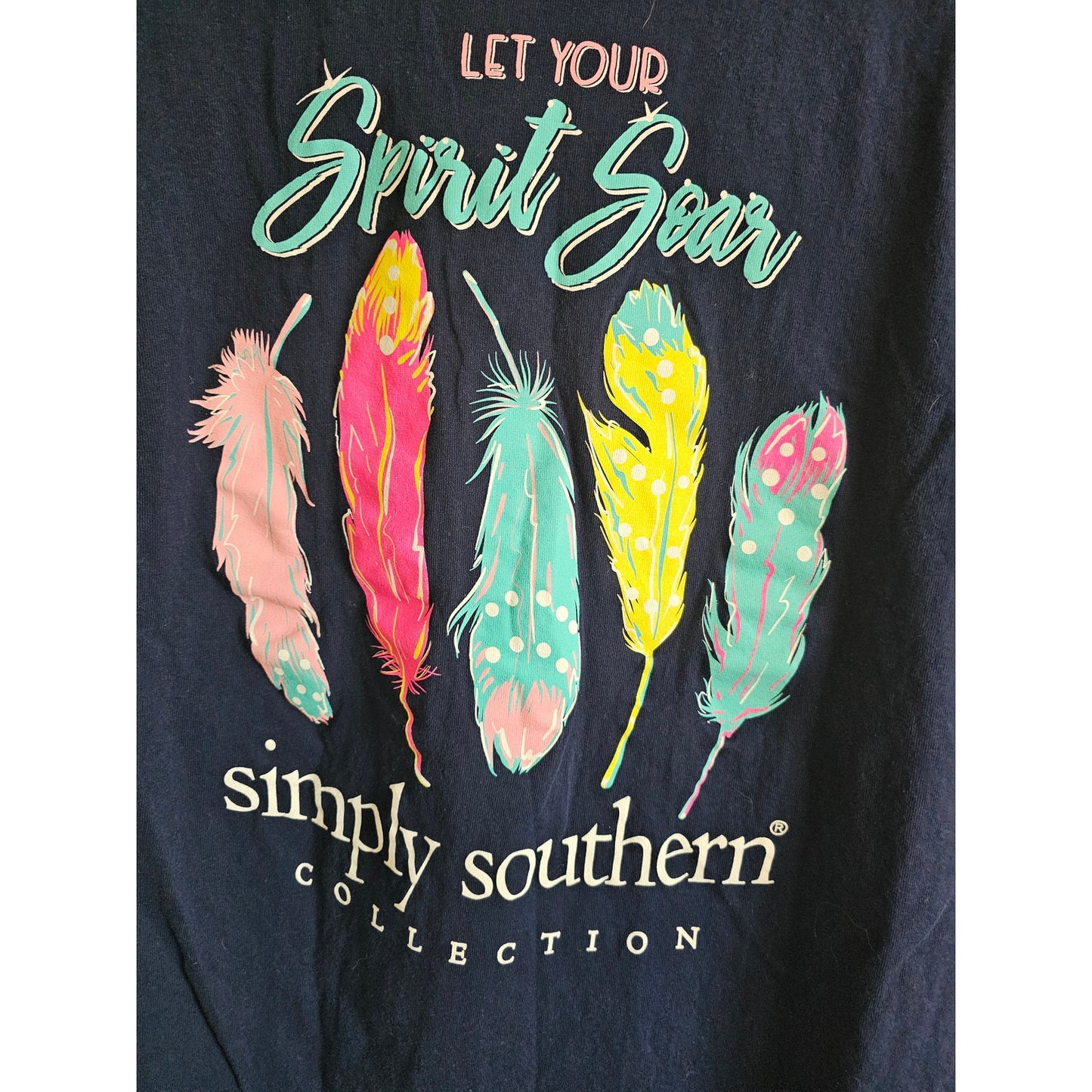 Simply Southern Womens Sz M Short Sleeve T Shirt Navy Blue Spirit Soar Feather