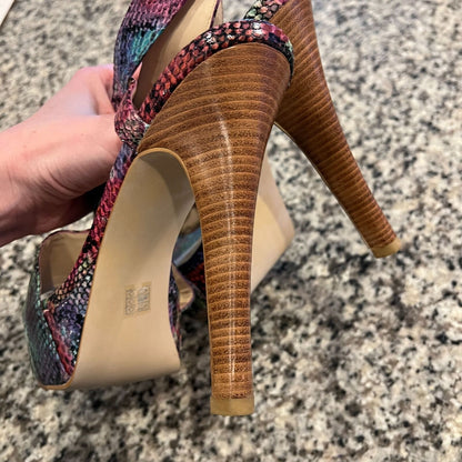 Eva & Zoe Womens Sz 10 Platform Heels Gilmore Faux Snake Print Colorful