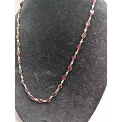 Vintage 1990s Single Strand Dainty Beaded Necklace Purple and Pearl