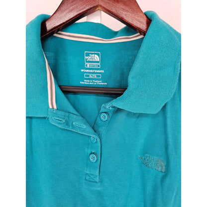 The North Face Womens Sz XL Short Sleeve Cotton Polo Shirt Teal Blue