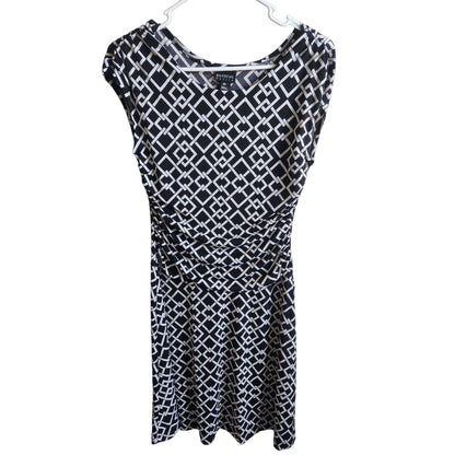 En Focus Studio Womens Sz 8P Petite Midi Dress Black White Geometric Print