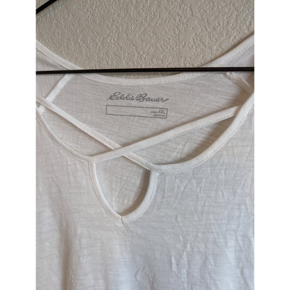 Eddie Bauer Womens Sz XXL Solid White 3/4 Sleeve Cotton T Shirt NEW