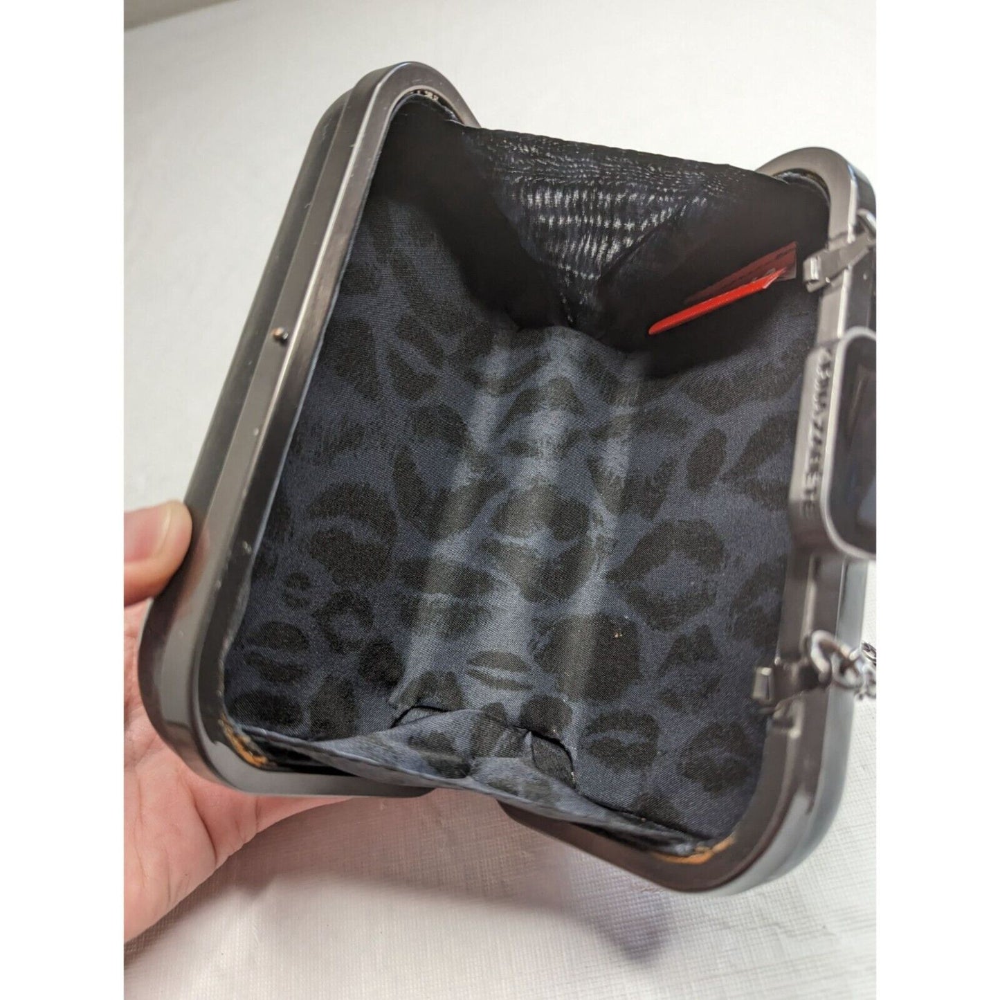 Kirna Zabete At Target Clutch Purse - Black Patent Hard Case Chain Strap