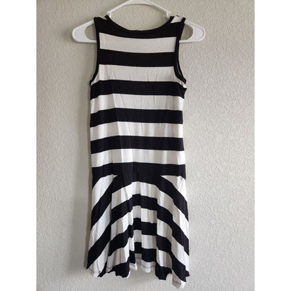 Ann Taylor LOFT Petite XSP Black and White Striped Knee Length Dress Sleeveless