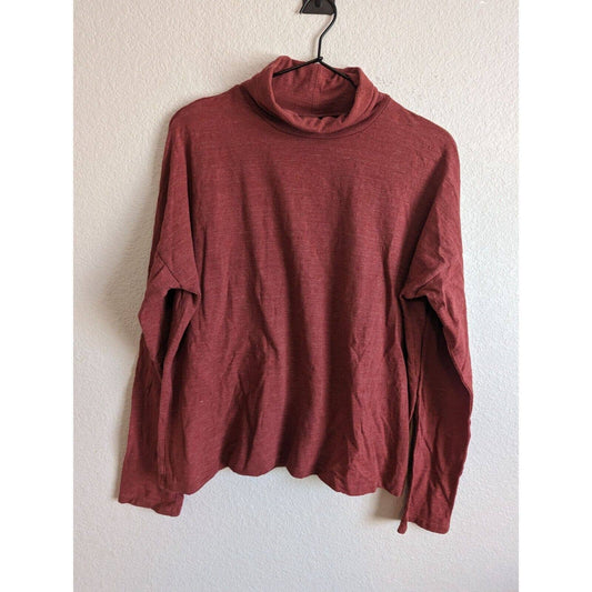 MAdewell Womens Sz L Boxy Turtleneck Top Burnished Mahogany Lightweight