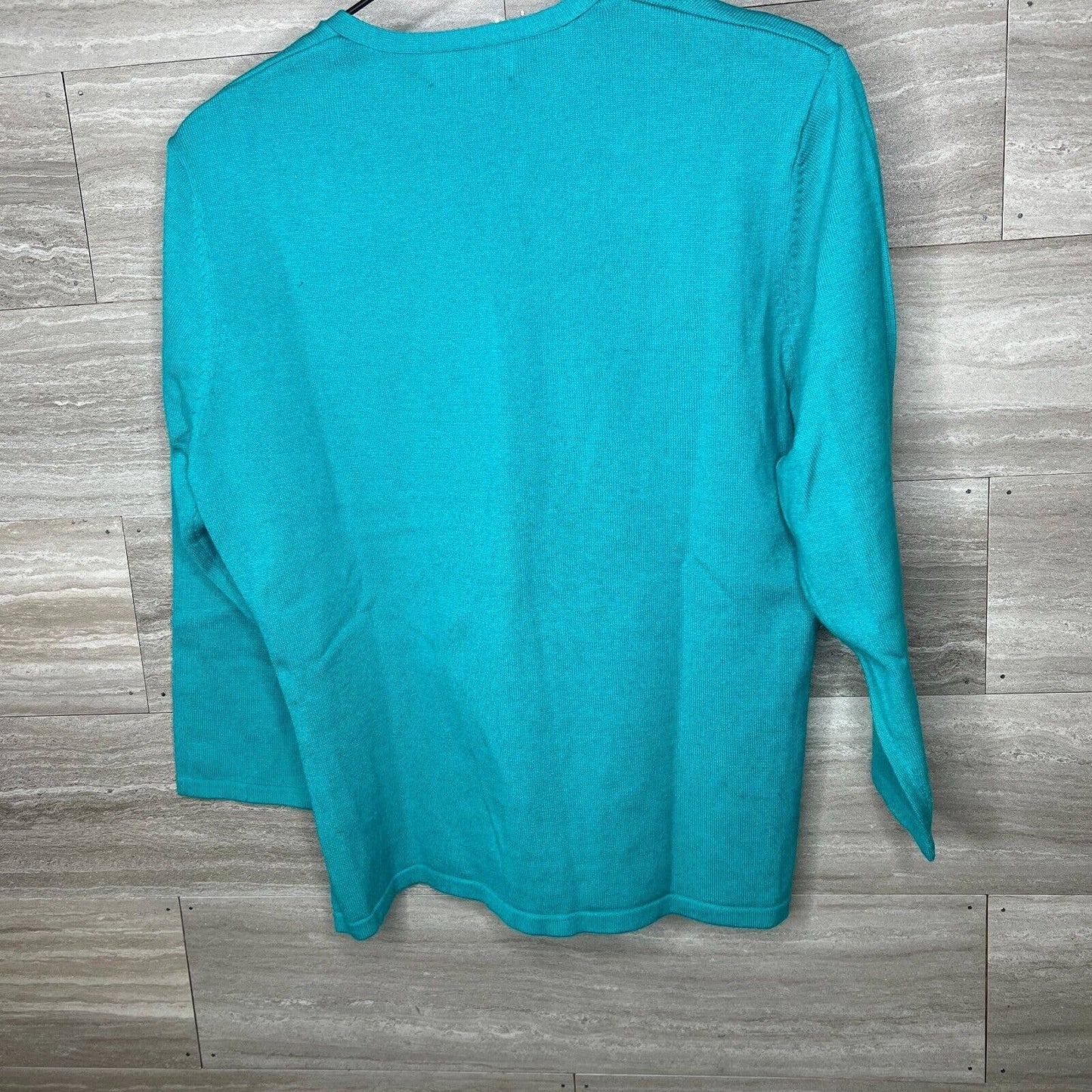 Vintage blanco ciervo mujeres Sz MV cuello verde azulado blusa botón escote