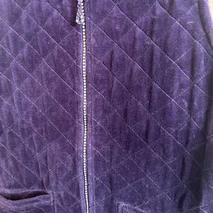 Peck & Peck Relaxed Womens Sz M Purple Velvet Quilted Vest Rhinestone Zipper