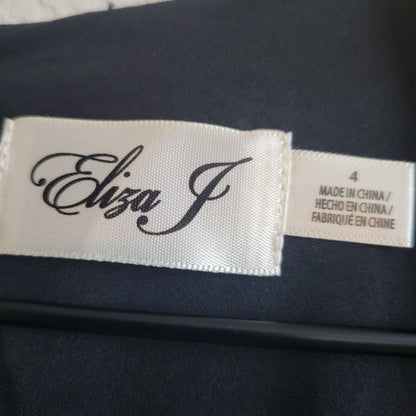 Eliza J Womens Sz 4 Maxi Dress Solid Black Short Sleeve Belted NEW