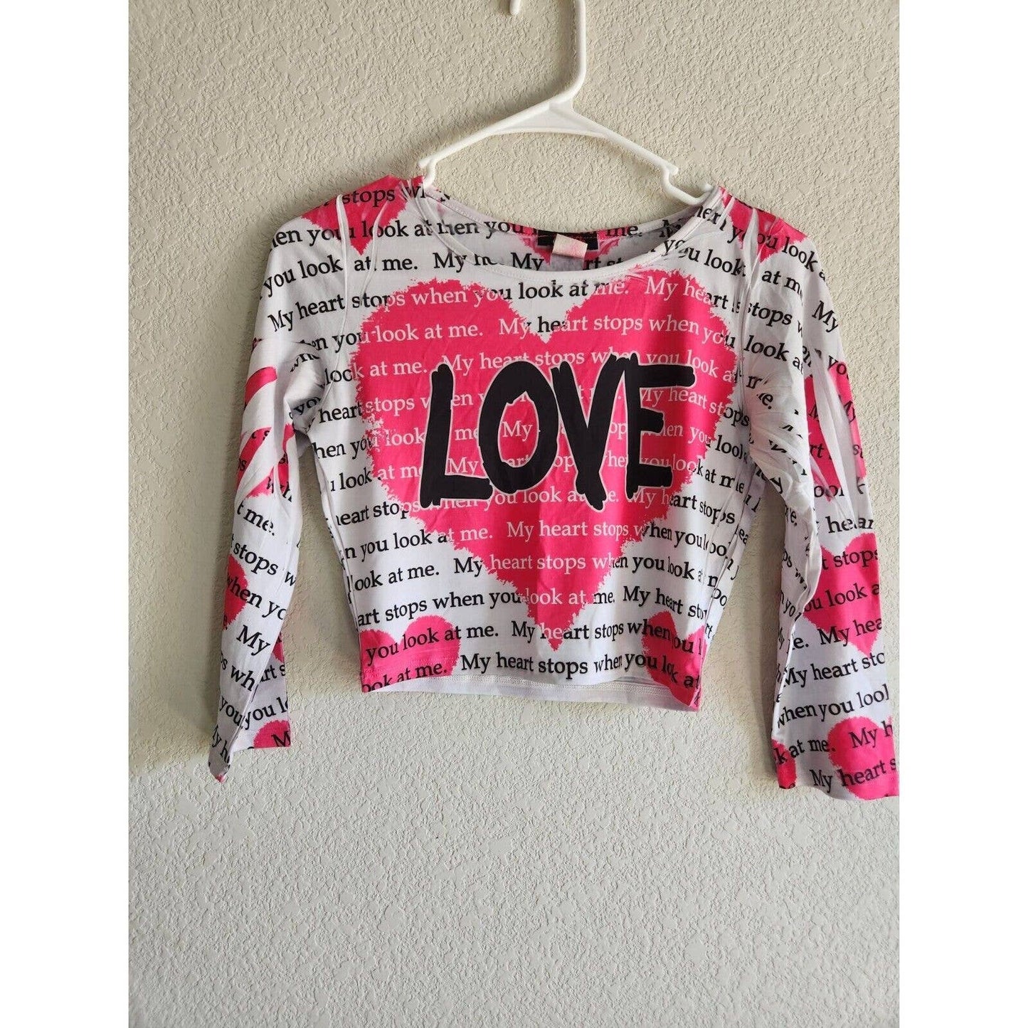 Vintage Y2K BLUSH Womens Sz M Cropped Long Sleeve T Shirt Pink Heart