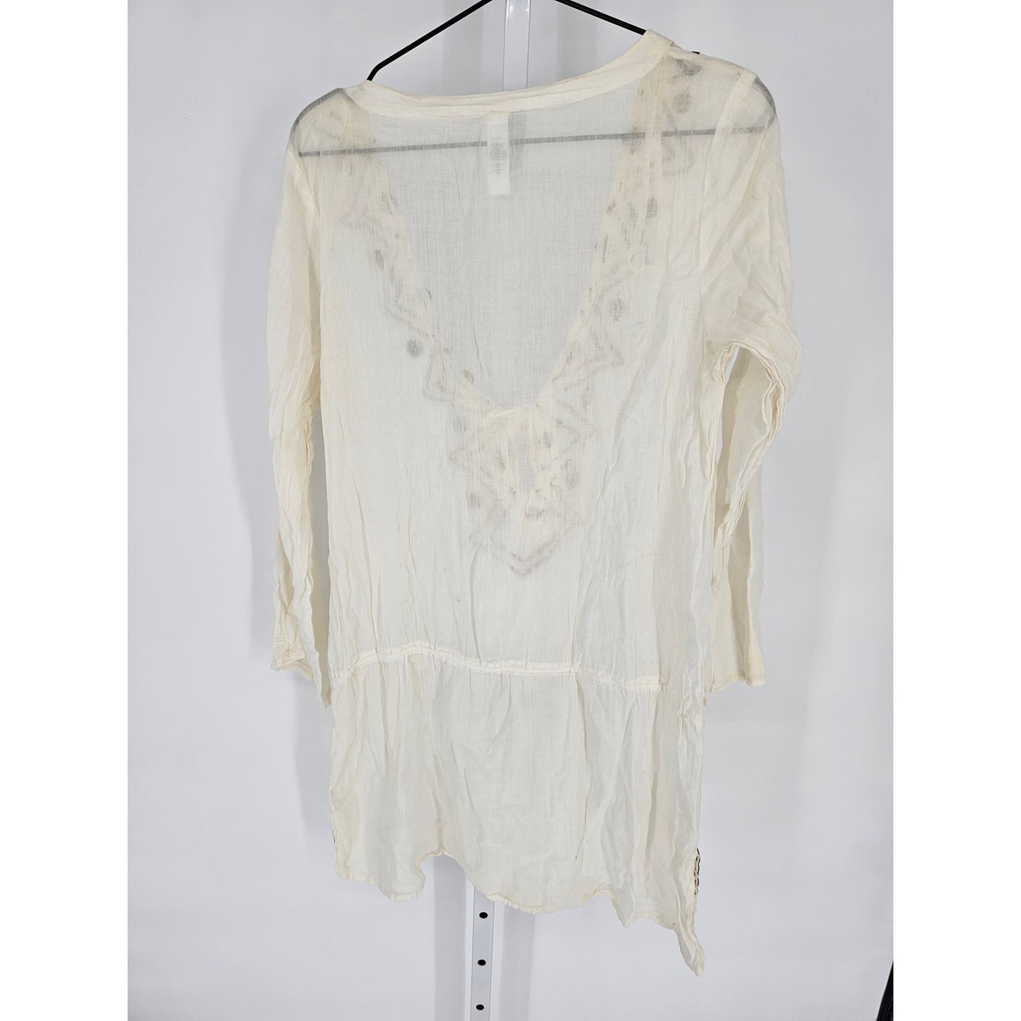 Ocean Club Womens Sz M Swimsuit Cover Up Cream Brown Embroidered Deep V