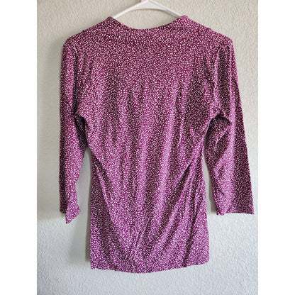 Ann Taylor Womens Sz S Long Sleeve Blouse Purple and White Dots