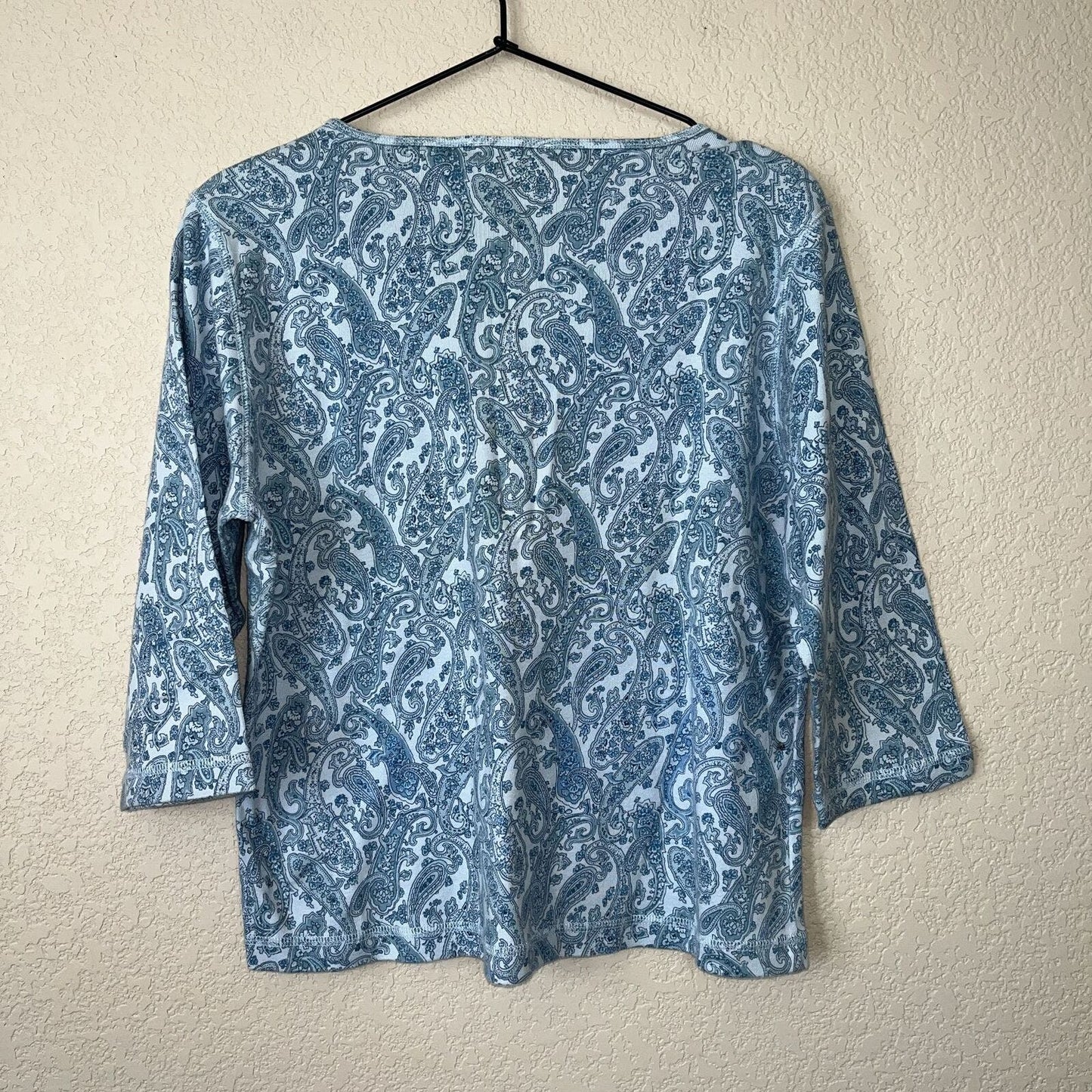 VTG Liz Claiborne Womens Sz PM Light Blue Paisley Print Blouse