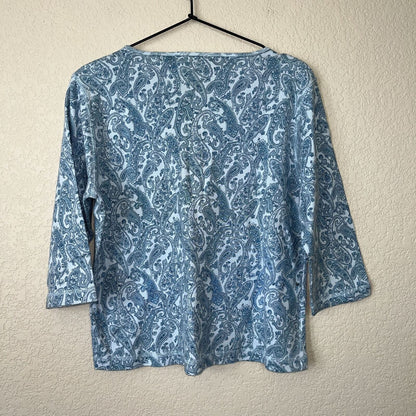 VTG Liz Claiborne Womens Sz PM Light Blue Paisley Print Blouse