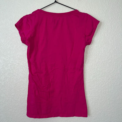 Stranded Womens Sz M 100% Cotton Short Sleeve V Neck T Shirt Pink Rose