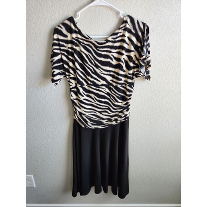 En Focus Studio Womens Sz 8 Midi Length A Line Dress Zebra Print Black White