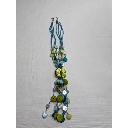 Vintage Multi Strand Seed Bead and Disc Bead Necklace Blue and Green