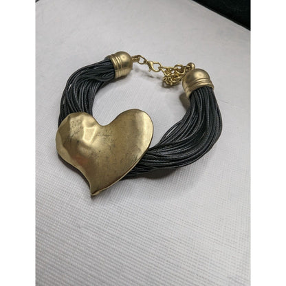 Vintage Womens Rope Style Layered Bracelet Gold Tone Chunky Heart