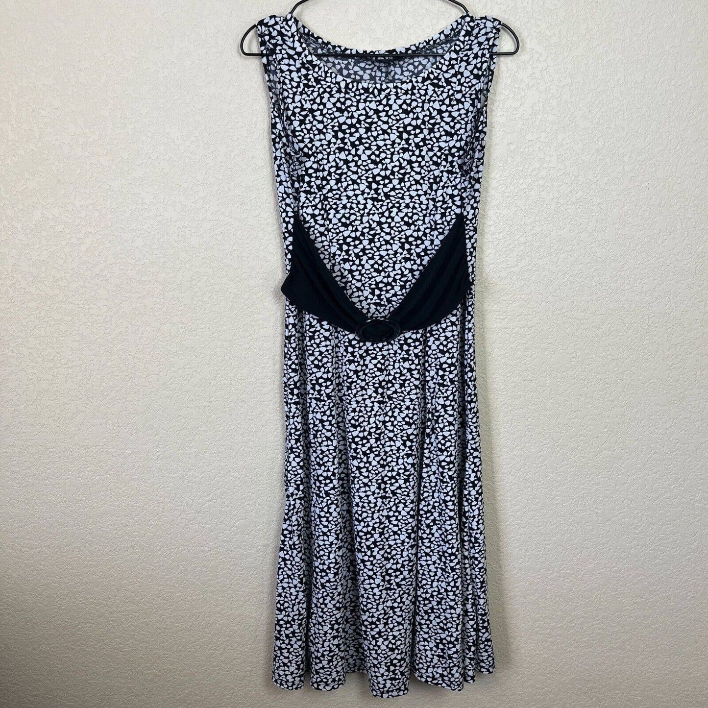 Perceptions Petite Womens Sz 10P Midi Dress Black White Belted Career