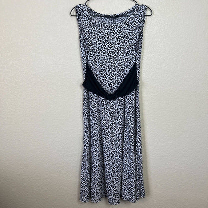 Perceptions Petite Womens Sz 10P Midi Dress Black White Belted Career