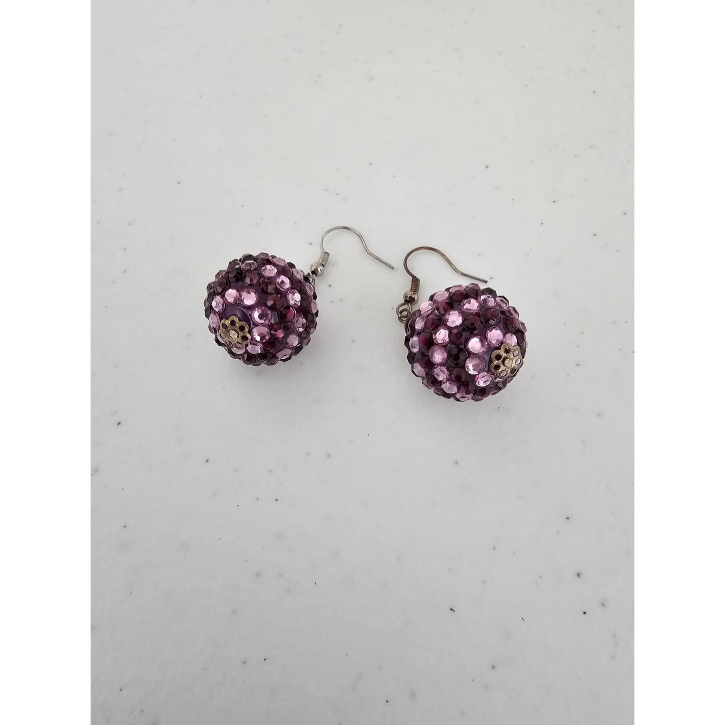 Vintage Y2K Dangle Earrings Purple Rhinestone Disco Ball