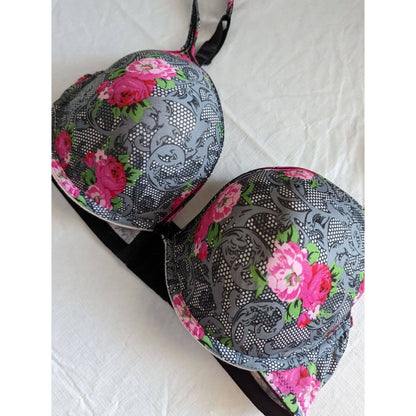 Sophie B Womens Sz 38DD T Shirt Bra Black and Pink Floral