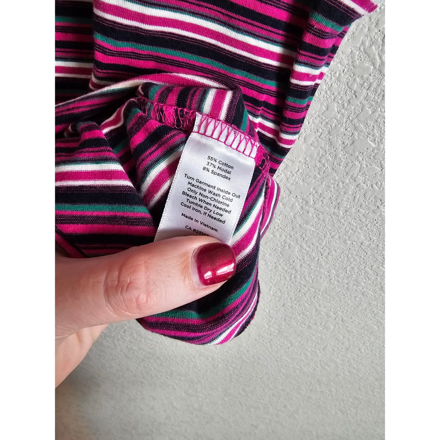 Talbots Womens Sz L Short Sleeve Classic T Shirt Purple Striped Cotton Blend