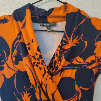 Adrianna Papell Womens Sz 4 Knee Length Short Sleeve Dress Orange Blue Floral